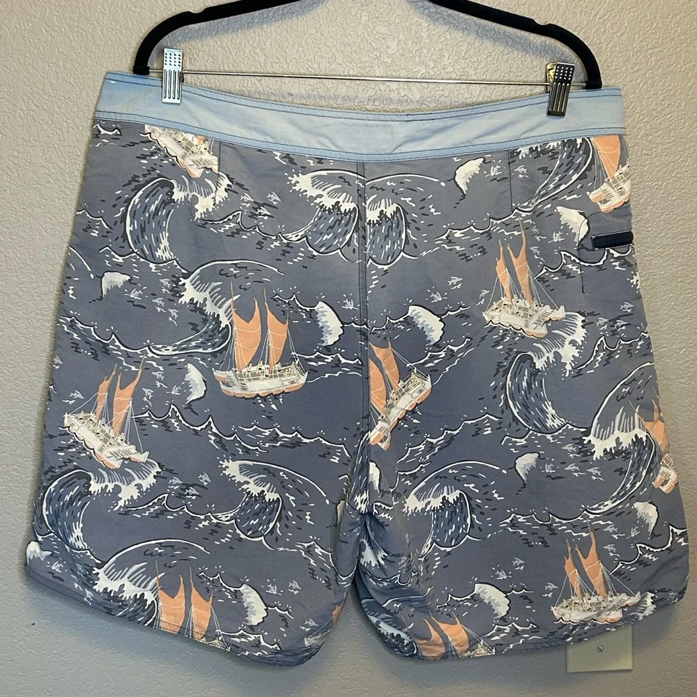 Patagonia Pataloha Swim Trunks Board Shorts Catamaran Boat Waves Print Sz 40